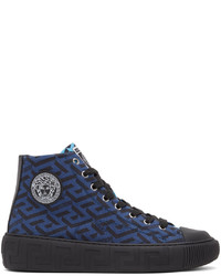 Versace Blue Greca High Top Sneakers