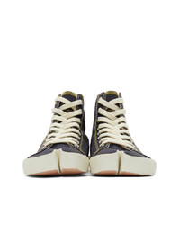 Maison Margiela Navy Canvas Embroidery Tabi High Top Sneakers