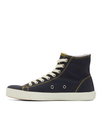 Maison Margiela Navy Canvas Embroidery Tabi High Top Sneakers