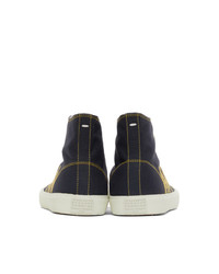 Maison Margiela Navy Canvas Embroidery Tabi High Top Sneakers