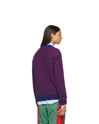 Gucci Blue And Red Gg Cardigan