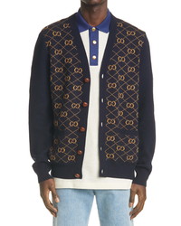 Gucci Gg Logo Jacquard Wool Cardigan