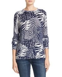 Navy Print Cashmere Sweater