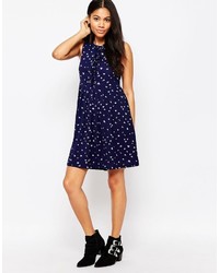 Brave Soul Skater Dress With Tie Up Front In Feather Print