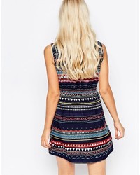 Iska Zip Detail Dress In Stripe Geo Print
