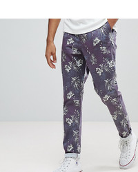 ASOS DESIGN Asos Tall Slim Cropped Trousers In Vintage Washed Out Leaf Print