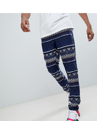 ASOS DESIGN Tall Festival Tapered Trousers In Blue Aztec Jacquard With Elasticated Waist
