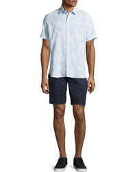 Neiman Marcus Cotton Leaf Print Shorts Blue