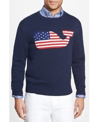Vineyard Vines American Flag Whale Intarsia Knit Slub Sweater