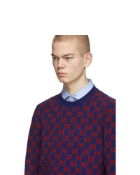 Gucci Blue And Red Wool Sweater