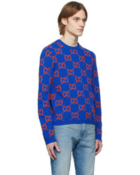 Gucci Blue Knit Gg Sweater