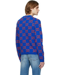 Gucci Blue Knit Gg Sweater