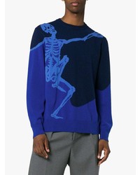 Alexander McQueen Blue Wool Dancing Skeleton Jumper