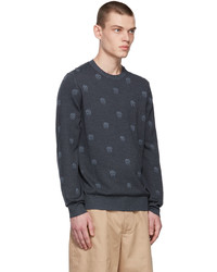 Alexander McQueen Blue Wool Skull Sweater