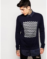 Asos Brand Knitted Sweater With Wave Print
