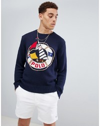 Polo Ralph Lauren Cp 93 Capsule Sailing Logo Cotton Knit Jumper In Navy