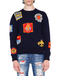 Alexander McQueen Crest Intarsia Sweater Navy
