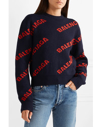 Balenciaga Cropped Intarsia Wool Blend Sweater
