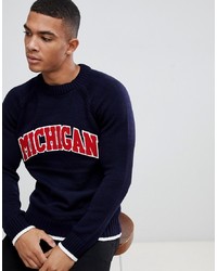 New Look Jumper With Michigan Print In Navy