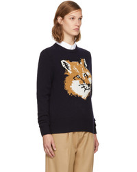 MAISON KITSUNE Maison Kitsun Navy Lurex Fox Head Sweater