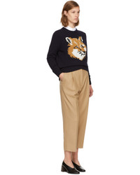 MAISON KITSUNE Maison Kitsun Navy Lurex Fox Head Sweater