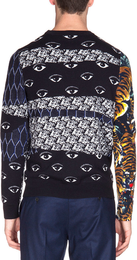 Kenzo Multi Icon Print Crewneck Sweater Navy, $550 | Neiman Marcus