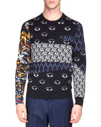 Kenzo Multi Icon Print Crewneck Sweater Navy