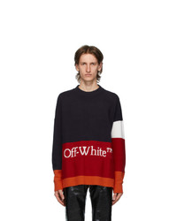 Off-White Navy And Red Color Block Sweater