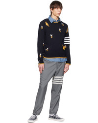 Thom Browne Navy Birds And Bees Half Drop Sweater