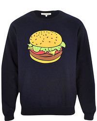 River Island Navy Burger Print Sweatshirt
