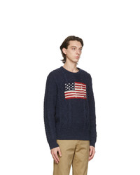 Polo Ralph Lauren Navy Cable Knit Flag Sweater