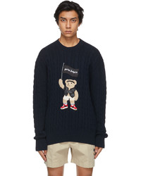 Palm Angels Navy Cable Knit Pirate Bear Sweater