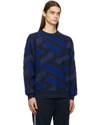 Versace Navy Jacquard La Greca Sweater