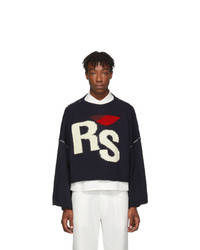 Raf Simons Navy Oversized Cropped Rs Sweater