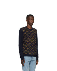 Gucci Navy Wool Jacquard Gg Sweater