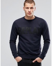 Replay Tonal Felt Logo Crew Sweatshirt In Navy