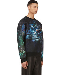 Juun.J Ssense Black Teal Cosmic Cat Sweatshirt