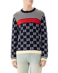 Gucci Stripe Double G Crewneck Sweater