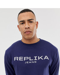 replika Tall Crew Neck Jumper In Blue With Logo