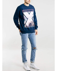 Topman Navy Mexicali Print Vintage Oversized Sweatshirt