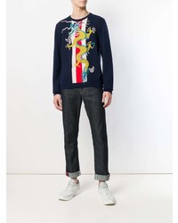 Gucci Web Intarsia Sweater With Dragon Appliqu