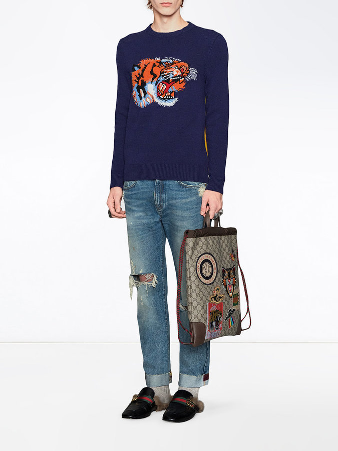 Fashion gucci tiger intarsia wool sweater