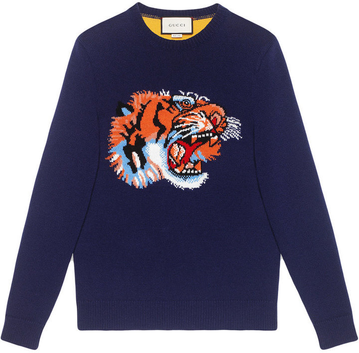 Gucci Wool Sweater With Tiger Intarsia 