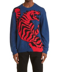 Kenzo Year Of The Tiger Climbing Tiger Intarsia Cotton Sweater In Duck Blue At Nordstrom