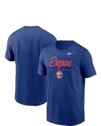 Nike Blue Montreal Expos Cooperstown Collection Wordmark Script Logo T Shirt