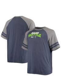 FANATICS Branded College Navyheathered Gray Seattle Seahawks Big Tall Two Stripe Tri Blend Raglan T Shirt