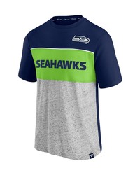 FANATICS Branded College Navyheathered Gray Seattle Seahawks Colorblock T Shirt