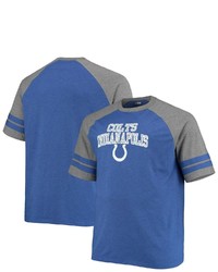 FANATICS Branded Royalheathered Gray Indianapolis Colts Big Tall Two Stripe Tri Blend Raglan T Shirt