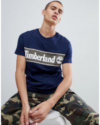 Timberland Contrast Chest Stripe Logo T Shirt In Navygreen