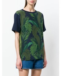 Moncler Foliage Print Contrast Sleeve T Shirt
